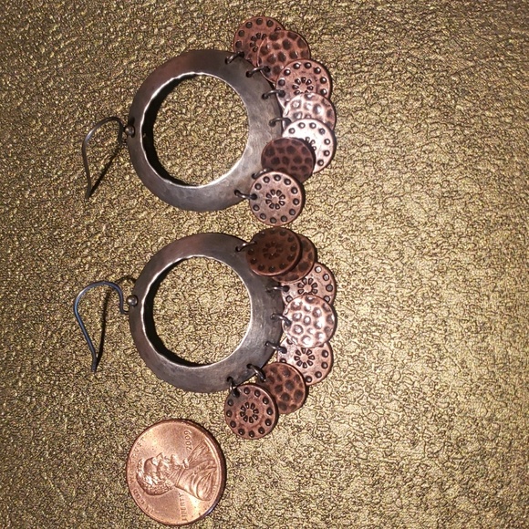 Silpada Oxidized SS Open Disc & Copper Coin Dangle ChaCha Earrings - Picture 3 of 3
